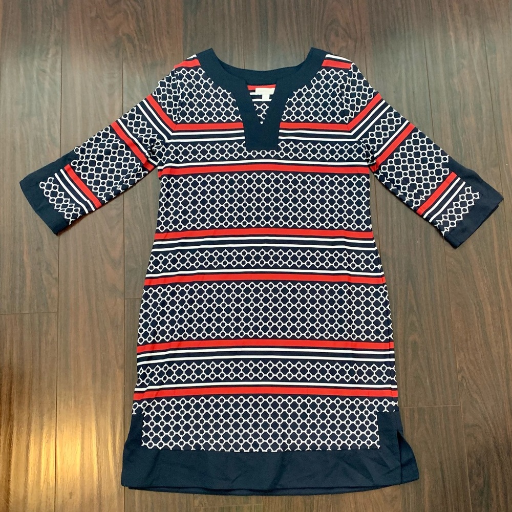 Charter Club Split 3/4 Sleeve and Hem Patriotic Stretch Sheath Dress Large